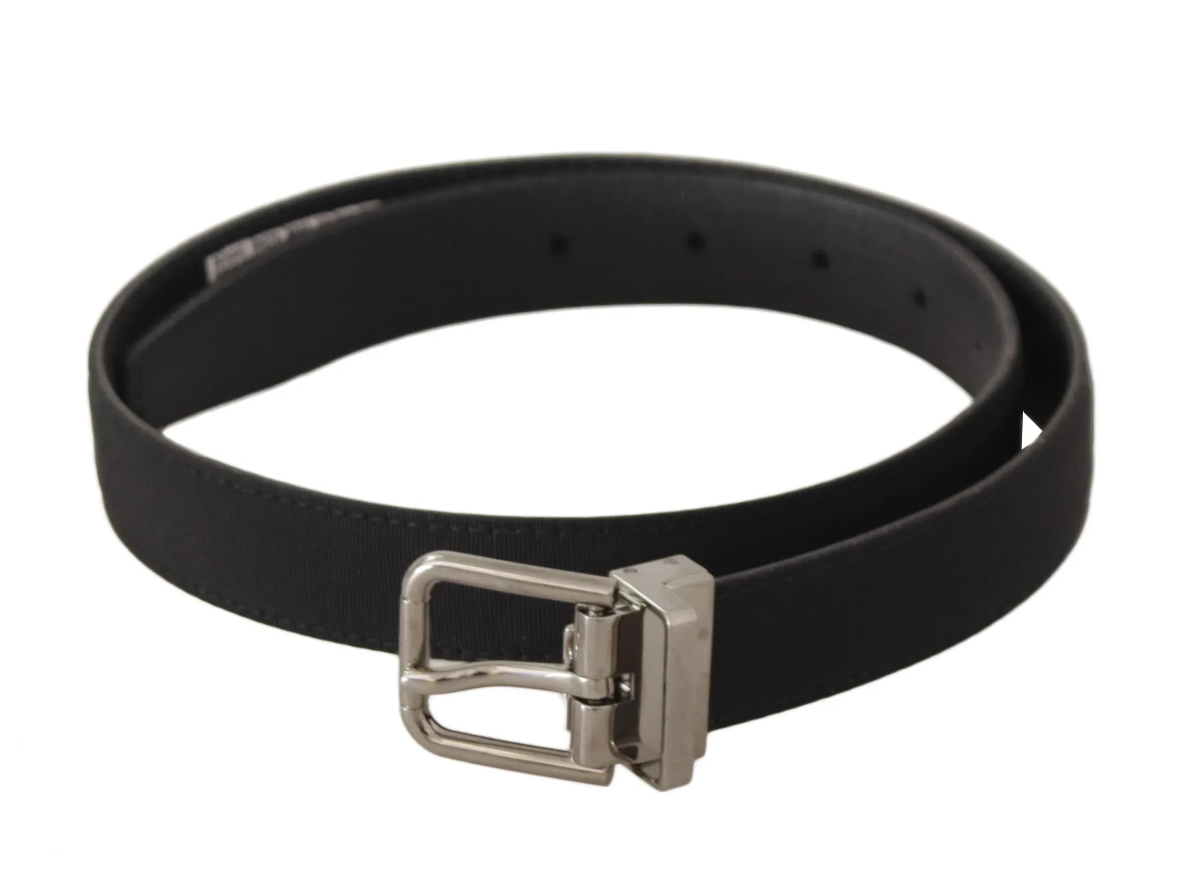 Dolce & Gabbana Black Canvas Leather Silver Tone Metal Buckle Belt - Zeiniez