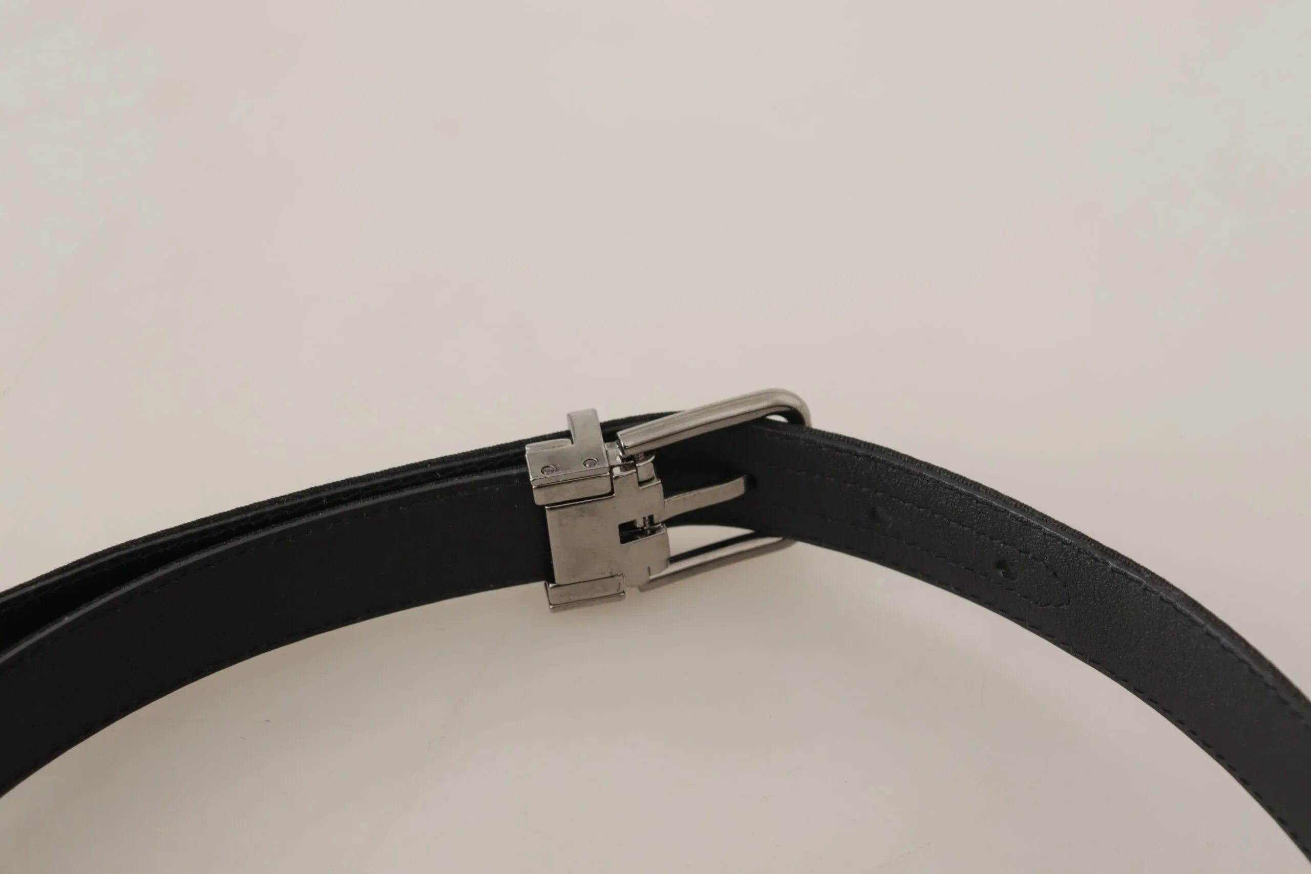 Dolce & Gabbana Black Canvas Leather Silver Tone Metal Buckle Belt - Zeiniez