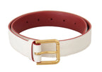 Dolce & Gabbana White Calf Leather Two-Toned Gold Metal Buckle Belt - Zeiniez