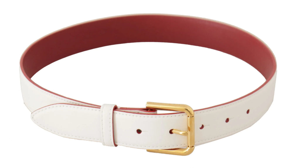 Dolce & Gabbana White Calf Leather Two-Toned Gold Metal Buckle Belt - Zeiniez
