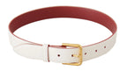 Dolce & Gabbana White Calf Leather Two-Toned Gold Metal Buckle Belt - Zeiniez