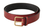 Dolce & Gabbana Red Leather Gold Logo Engraved Metal Buckle Belt - Zeiniez