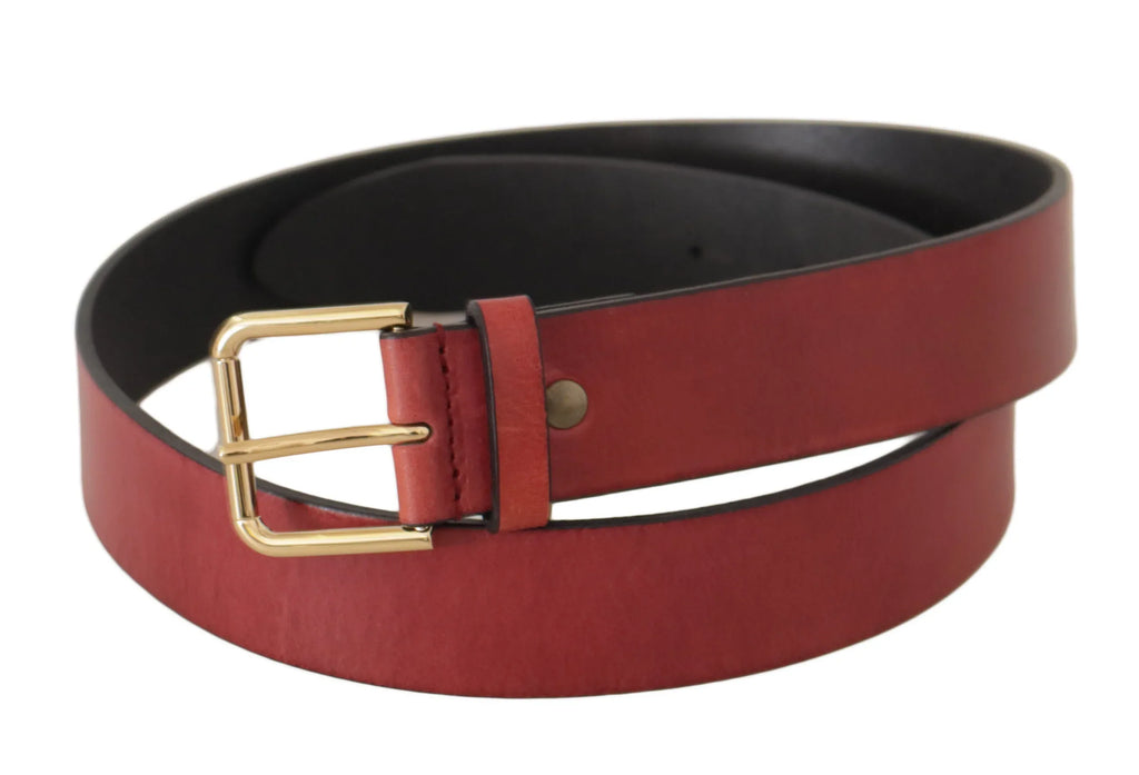 Dolce & Gabbana Red Leather Gold Logo Engraved Metal Buckle Belt - Zeiniez