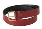 Dolce & Gabbana Red Leather Gold Logo Engraved Metal Buckle Belt - Zeiniez