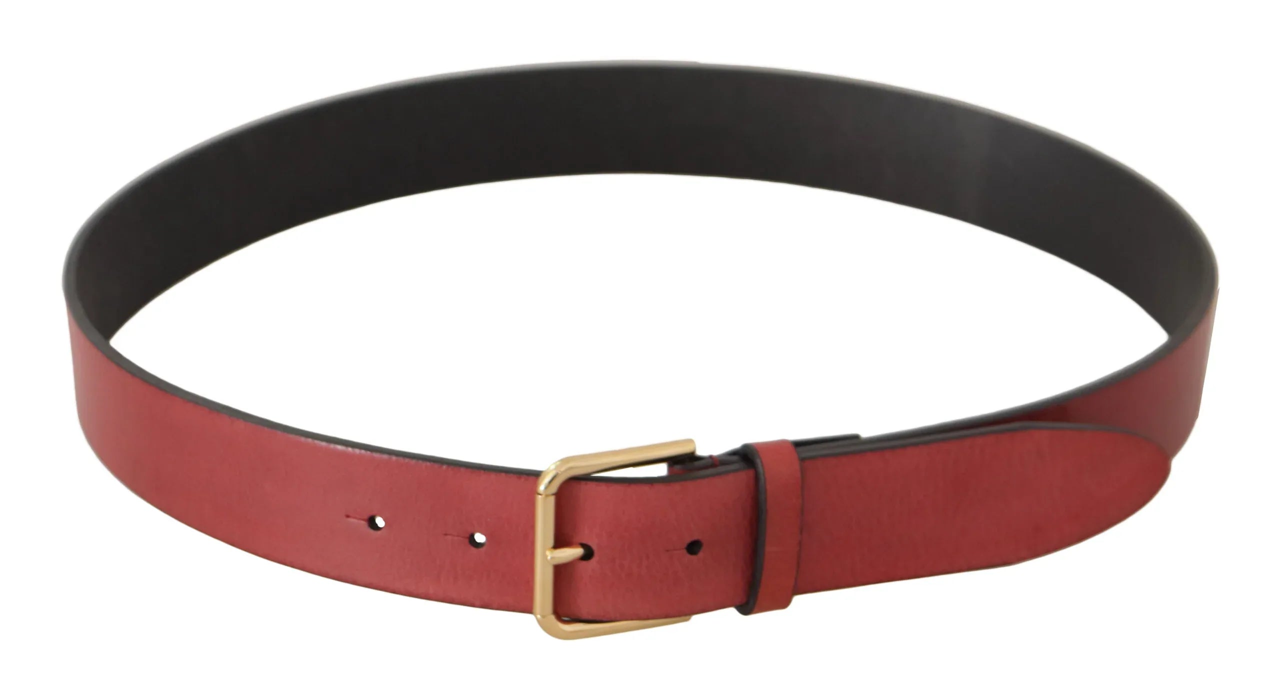 Dolce & Gabbana Red Leather Gold Logo Engraved Metal Buckle Belt - Zeiniez