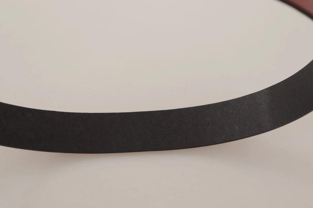 Dolce & Gabbana Red Leather Gold Logo Engraved Metal Buckle Belt - Zeiniez