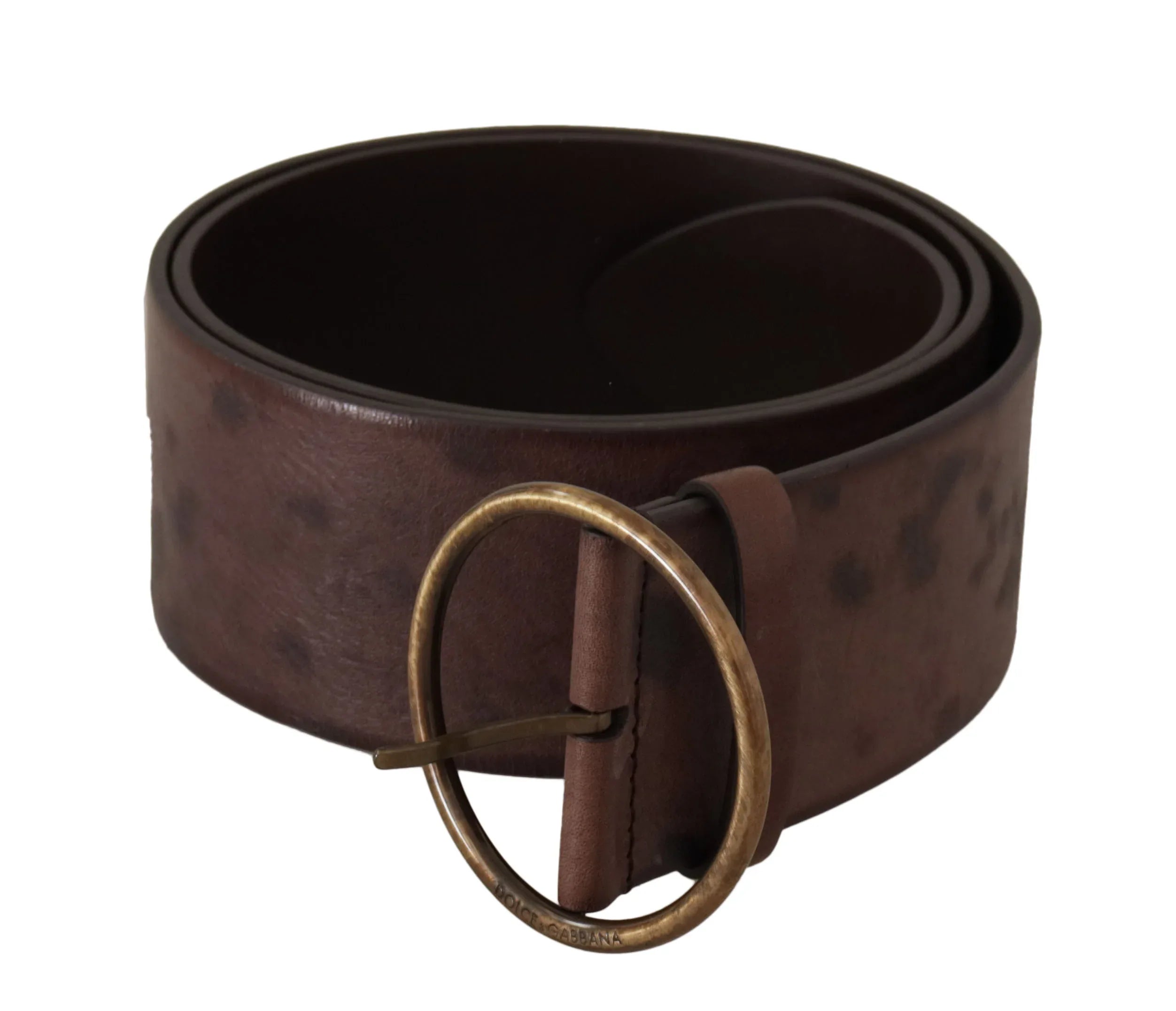 Dolce & Gabbana Dark Brown Wide Calf Leather Logo Round Buckle Belt - Zeiniez