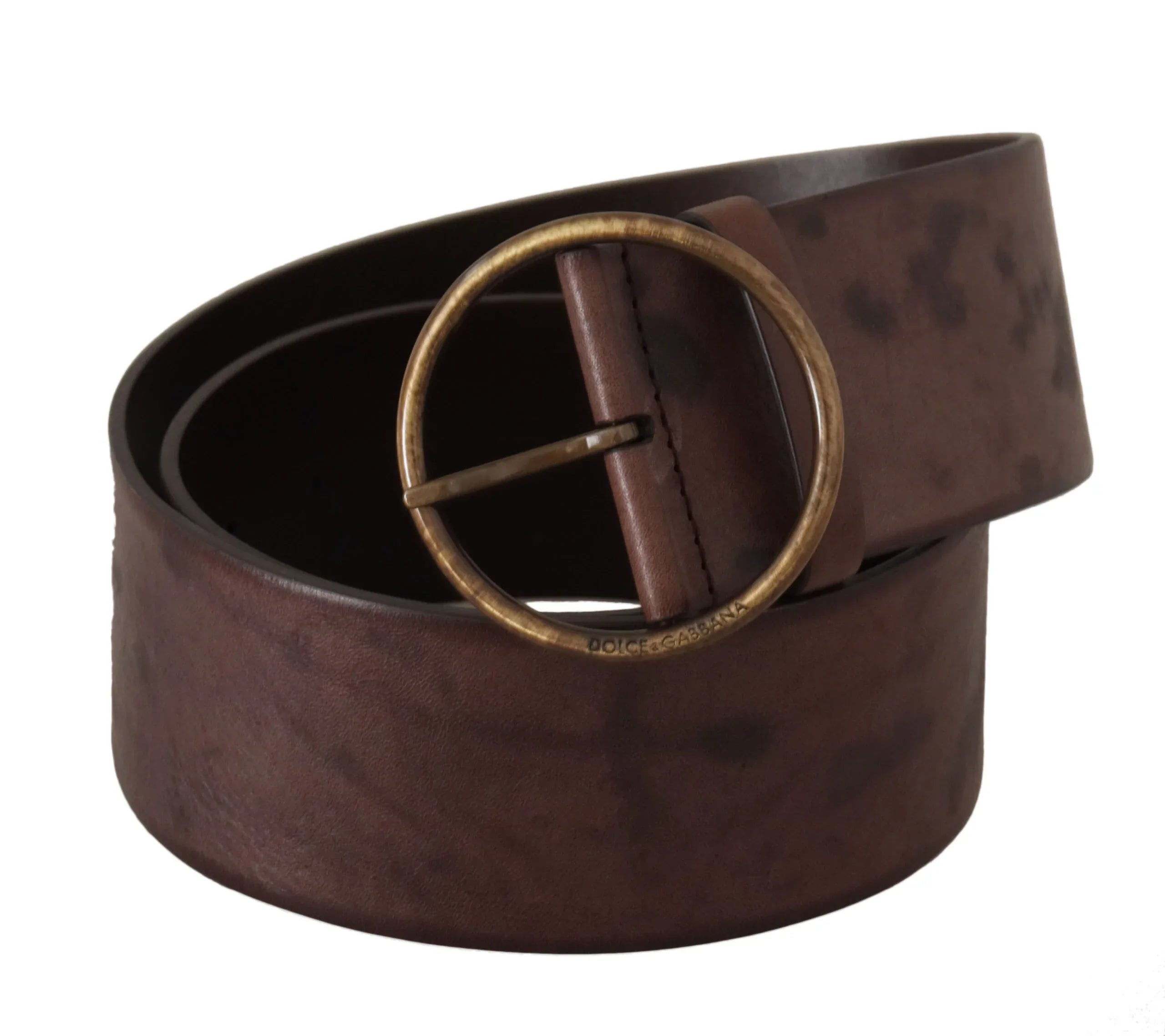 Dolce & Gabbana Dark Brown Wide Calf Leather Logo Round Buckle Belt - Zeiniez