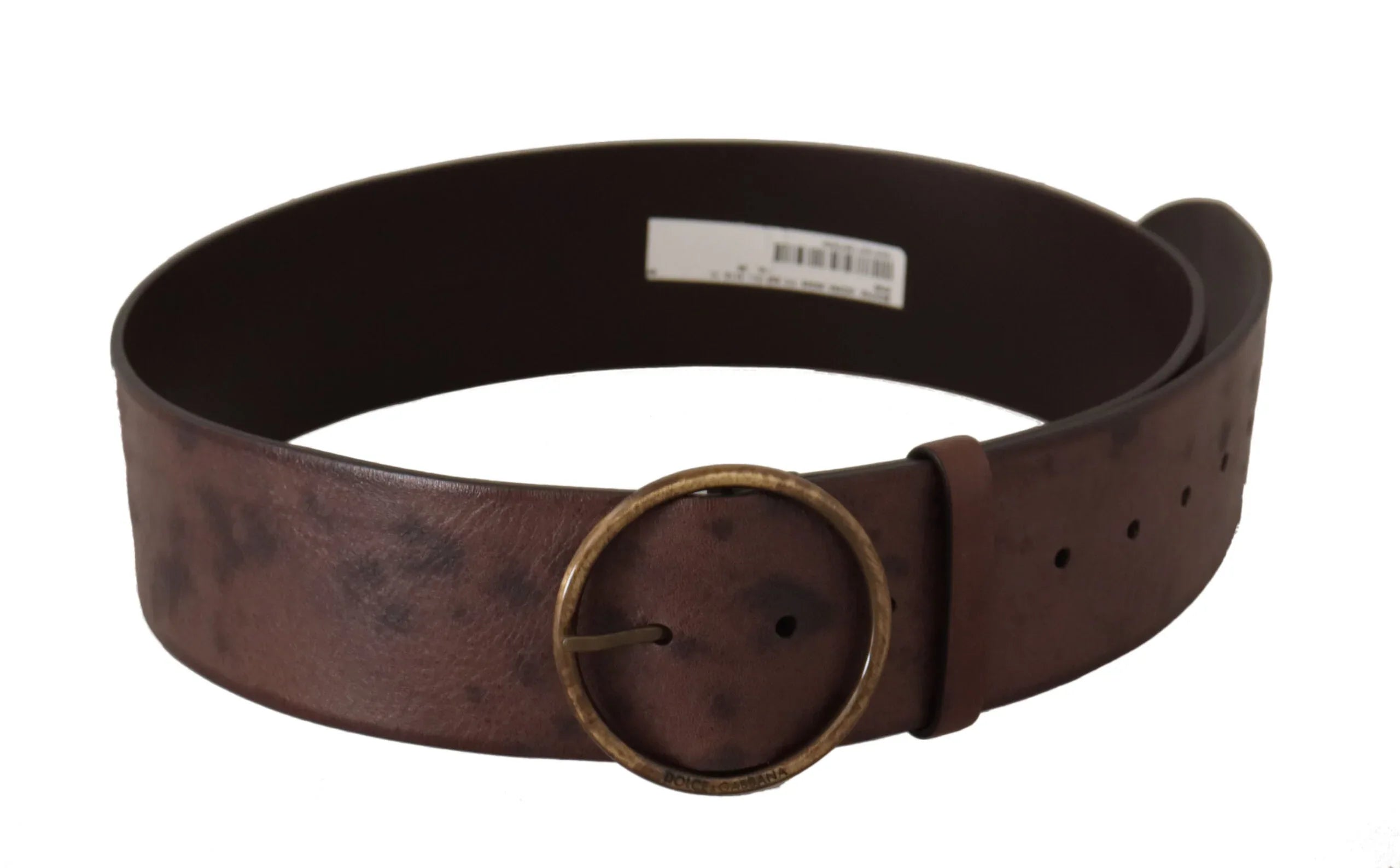 Dolce & Gabbana Dark Brown Wide Calf Leather Logo Round Buckle Belt - Zeiniez