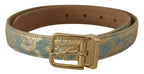 Dolce & Gabbana Blue Leather Jacquard Embossed Gold Metal Buckle Belt - Zeiniez