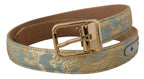 Dolce & Gabbana Blue Leather Jacquard Embossed Gold Metal Buckle Belt - Zeiniez