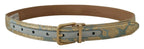 Dolce & Gabbana Blue Leather Jacquard Embossed Gold Metal Buckle Belt - Zeiniez