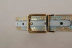 Dolce & Gabbana Blue Leather Jacquard Embossed Gold Metal Buckle Belt - Zeiniez