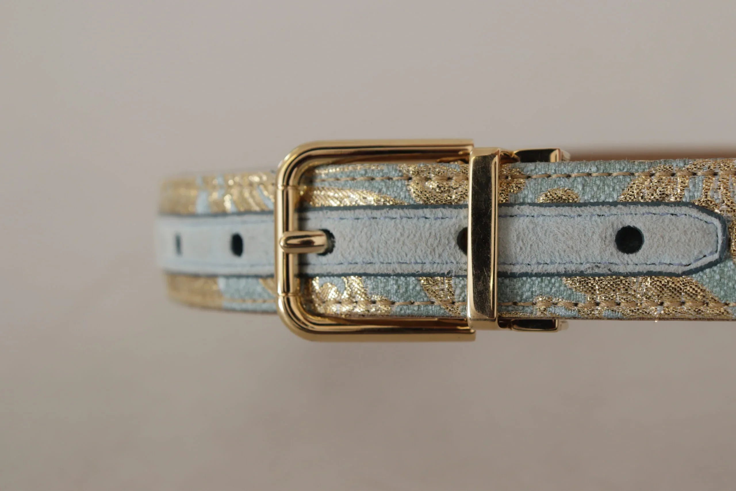 Dolce & Gabbana Blue Leather Jacquard Embossed Gold Metal Buckle Belt - Zeiniez