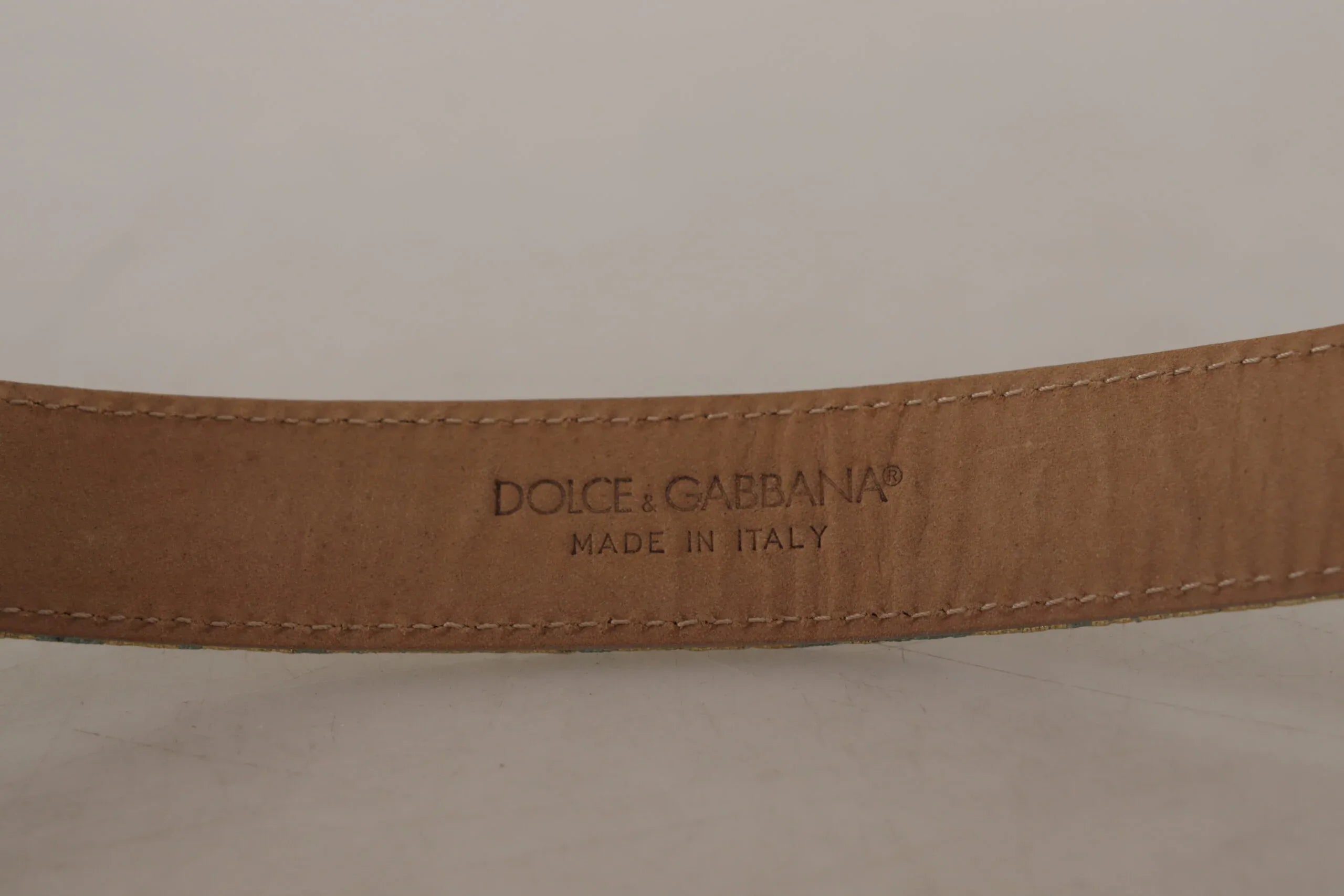 Dolce & Gabbana Blue Leather Jacquard Embossed Gold Metal Buckle Belt - Zeiniez