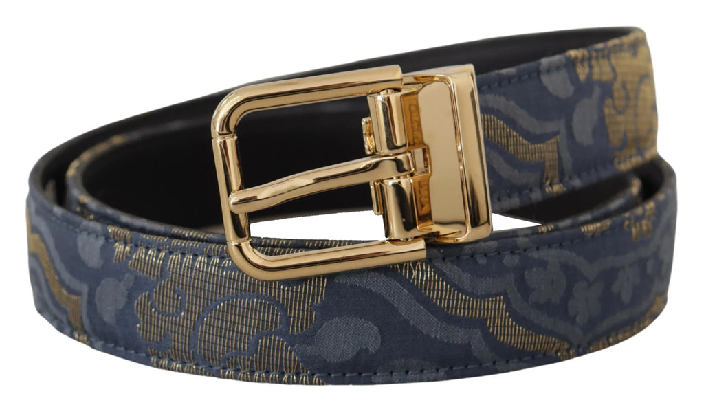 Dolce & Gabbana Navy Blue Jacquard Gold Tone Logo Metal Buckle Belt - Zeiniez