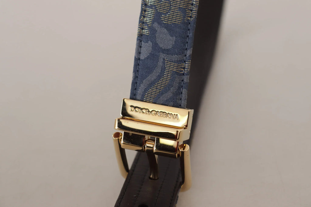 Dolce & Gabbana Navy Blue Jacquard Gold Tone Logo Metal Buckle Belt - Zeiniez
