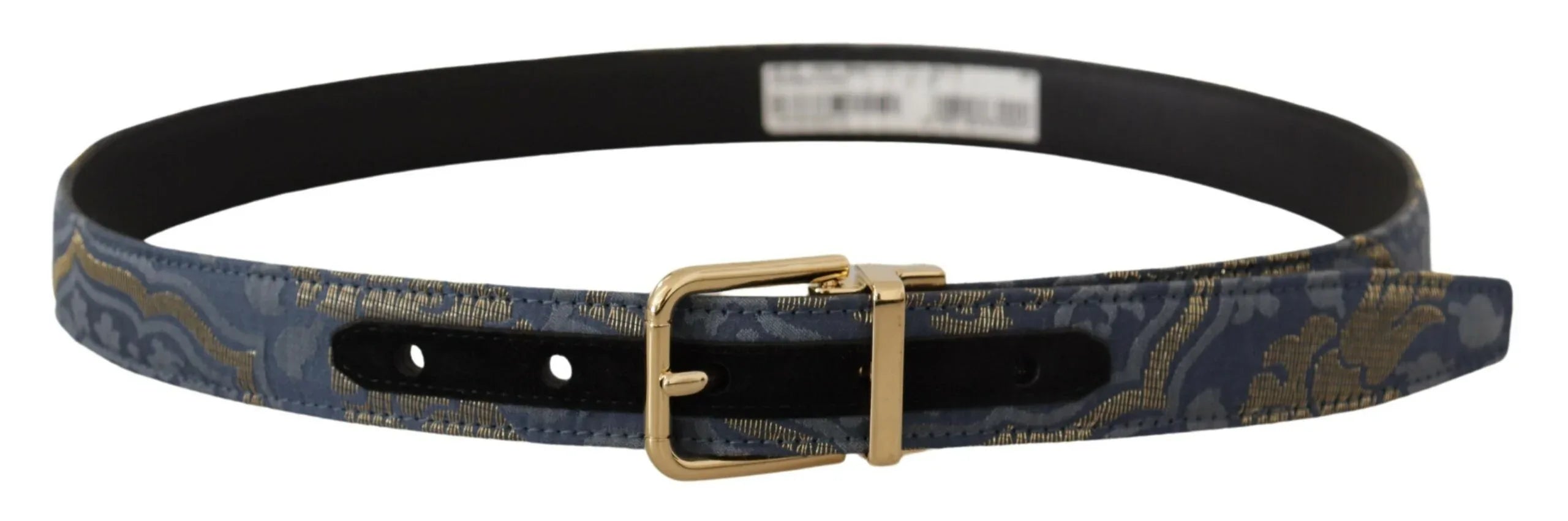 Dolce & Gabbana Navy Blue Jacquard Gold Tone Logo Metal Buckle Belt - Zeiniez