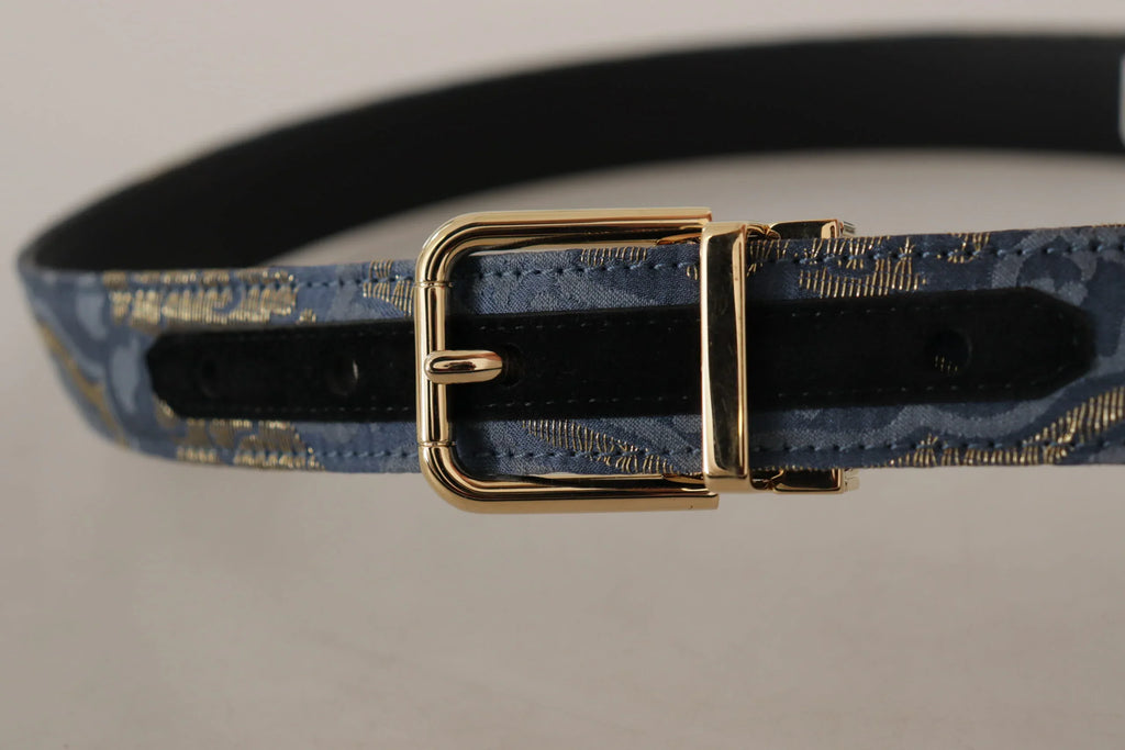 Dolce & Gabbana Navy Blue Jacquard Gold Tone Logo Metal Buckle Belt - Zeiniez