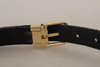Dolce & Gabbana Navy Blue Jacquard Gold Tone Logo Metal Buckle Belt - Zeiniez