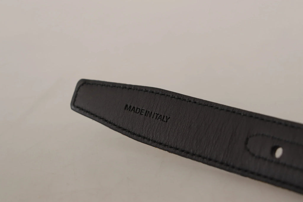 Dolce & Gabbana Navy Blue Jacquard Gold Tone Logo Metal Buckle Belt - Zeiniez