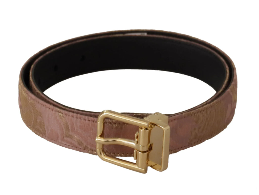 Dolce & Gabbana Rose Gold Leather Logo Engraved Metal Buckle Belt - Zeiniez