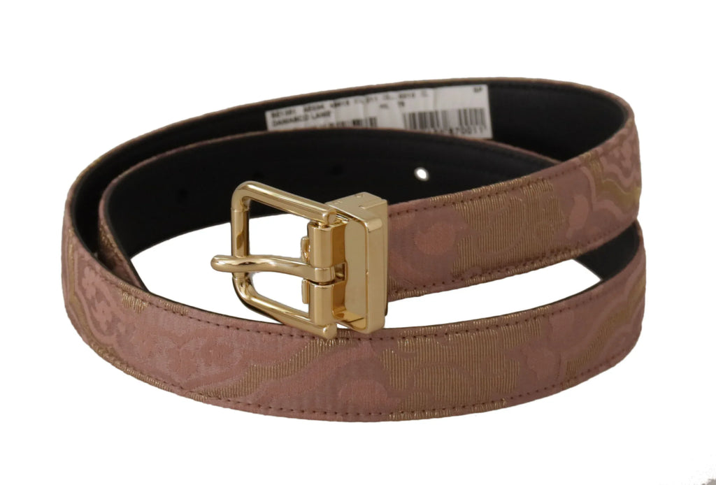 Dolce & Gabbana Rose Gold Leather Logo Engraved Metal Buckle Belt - Zeiniez