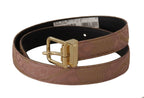Dolce & Gabbana Rose Gold Leather Logo Engraved Metal Buckle Belt - Zeiniez