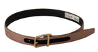 Dolce & Gabbana Rose Gold Leather Logo Engraved Metal Buckle Belt - Zeiniez