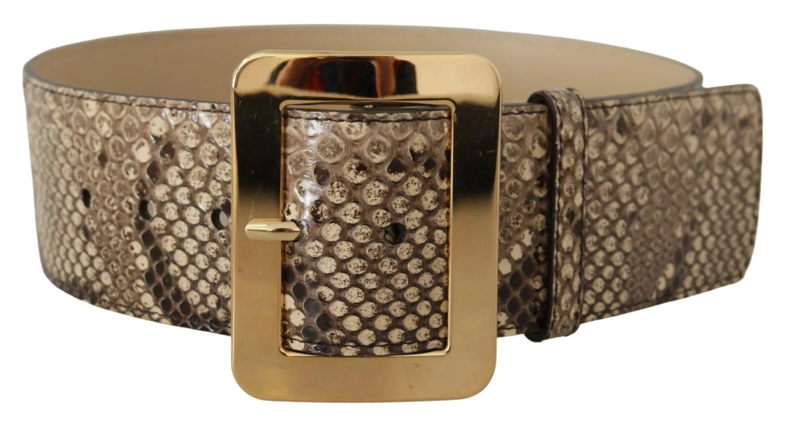 Dolce & Gabbana Brown Exotic Wide Waist Leather Gold Metal Buckle Belt - Zeiniez