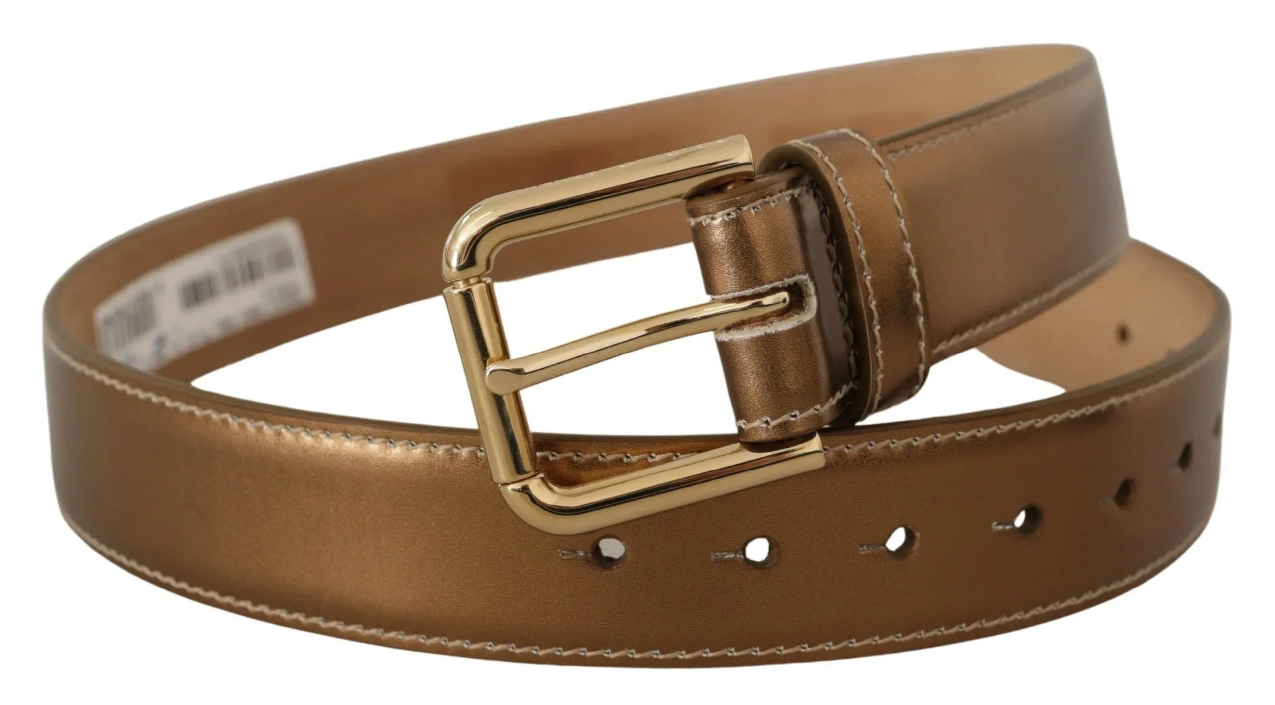 Dolce & Gabbana Bronze Calf Leather Gold Logo Waist Buckle Belt - Zeiniez