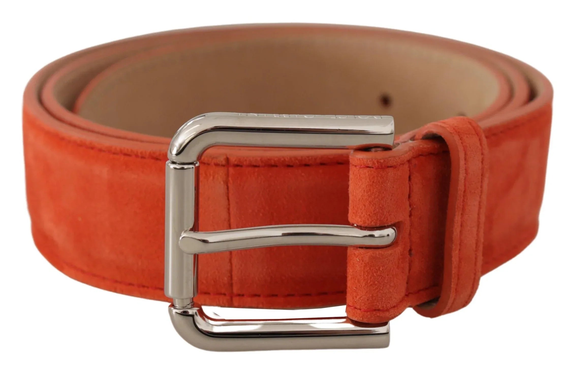 Dolce & Gabbana Orange Leather Suede Silver Logo Metal Buckle Belt - Zeiniez