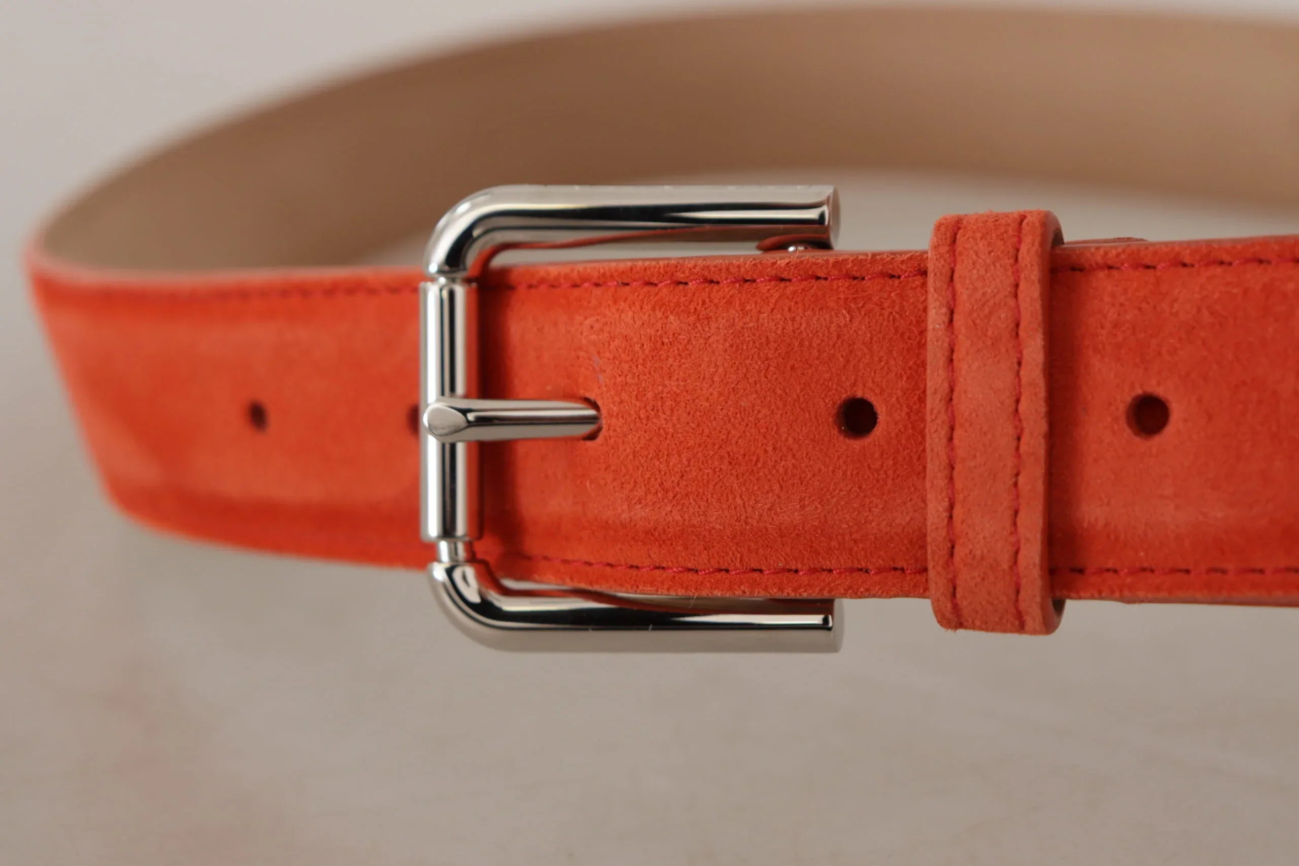 Dolce & Gabbana Orange Leather Suede Silver Logo Metal Buckle Belt - Zeiniez