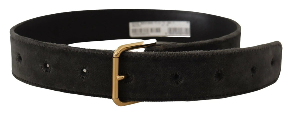 Dolce & Gabbana Brown Velvet Gold Tone Logo Metal Waist Buckle Belt - Zeiniez