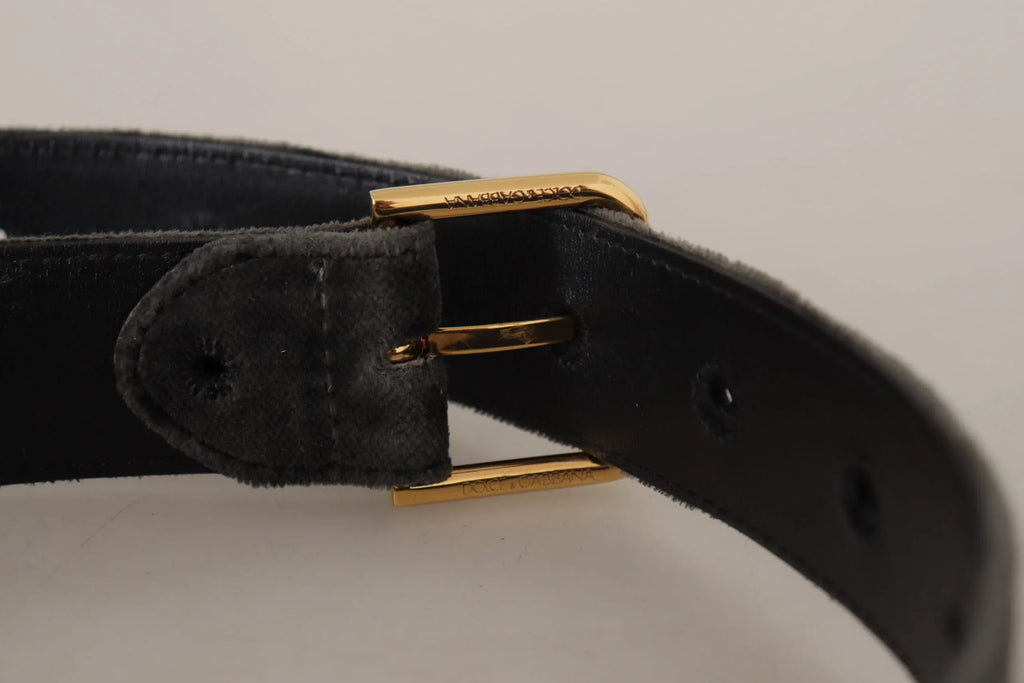Dolce & Gabbana Brown Velvet Gold Tone Logo Metal Waist Buckle Belt - Zeiniez