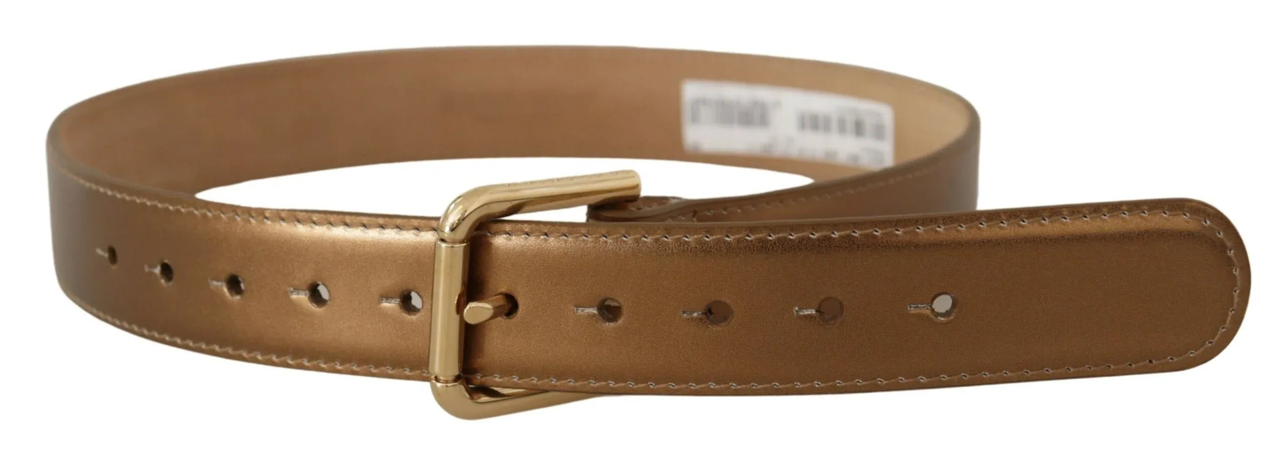 Dolce & Gabbana Bronze Leather Gold Logo Engraved Waist Buckle Belt - Zeiniez