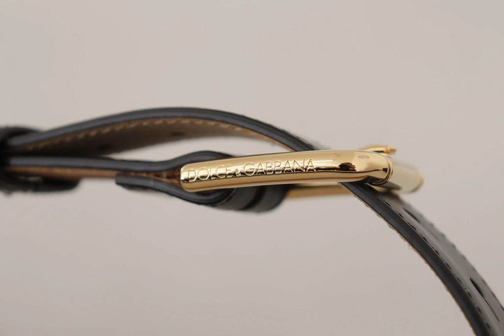 Dolce & Gabbana Black Solid Leather Classic Gold Waist Buckle Belt - Zeiniez