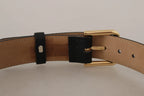 Dolce & Gabbana Black Solid Leather Classic Gold Waist Buckle Belt - Zeiniez