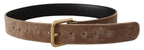 Dolce & Gabbana Light Brown Velvet Gold Tone Logo Metal Buckle Belt - Zeiniez