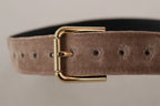 Dolce & Gabbana Light Brown Velvet Gold Tone Logo Metal Buckle Belt - Zeiniez