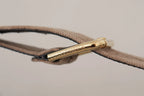 Dolce & Gabbana Light Brown Velvet Gold Tone Logo Metal Buckle Belt - Zeiniez