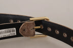 Dolce & Gabbana Light Brown Velvet Gold Tone Logo Metal Buckle Belt - Zeiniez