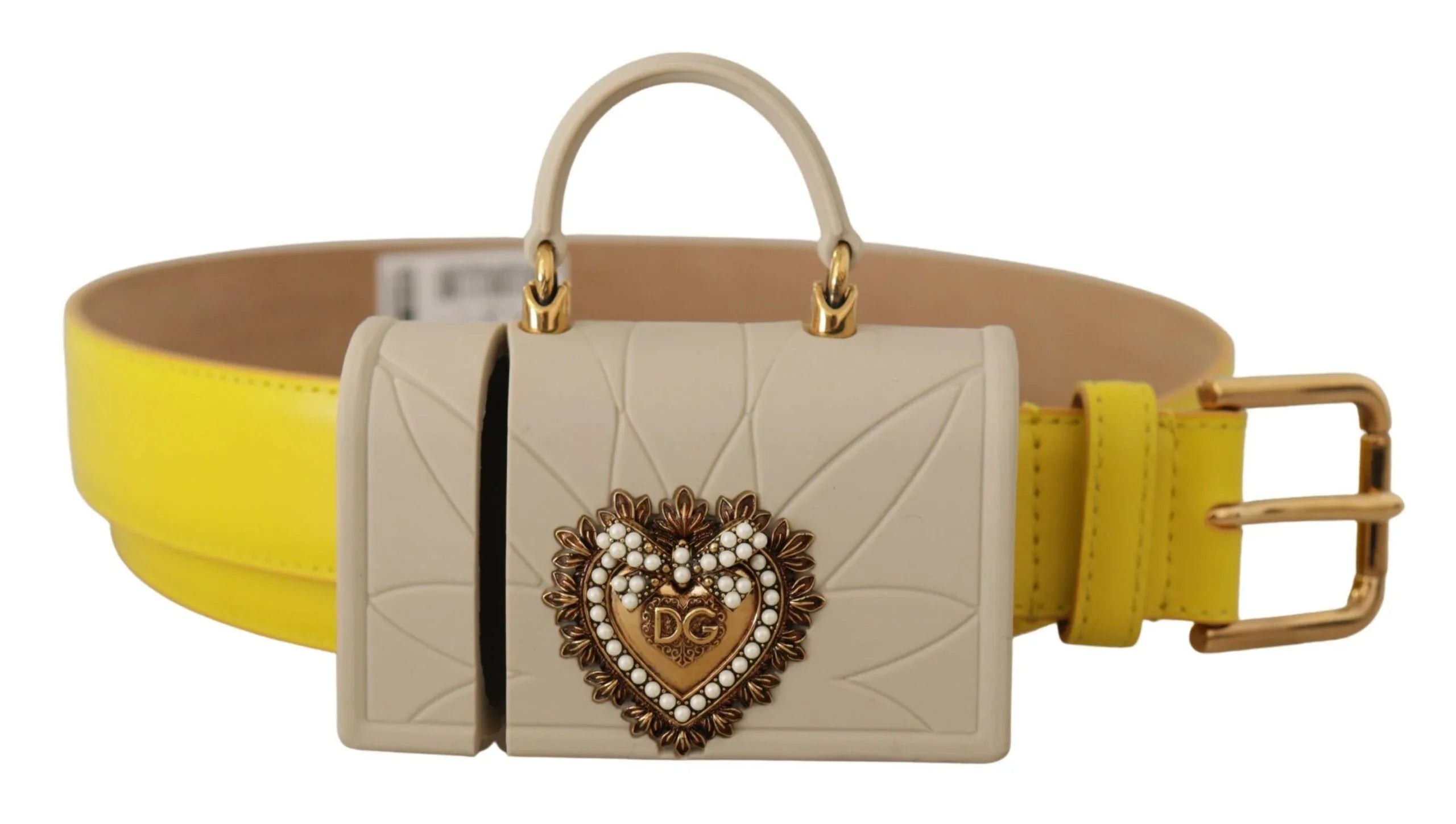 Dolce & Gabbana Yellow Leather Devotion Heart Micro Bag Headphones Belt - Zeiniez