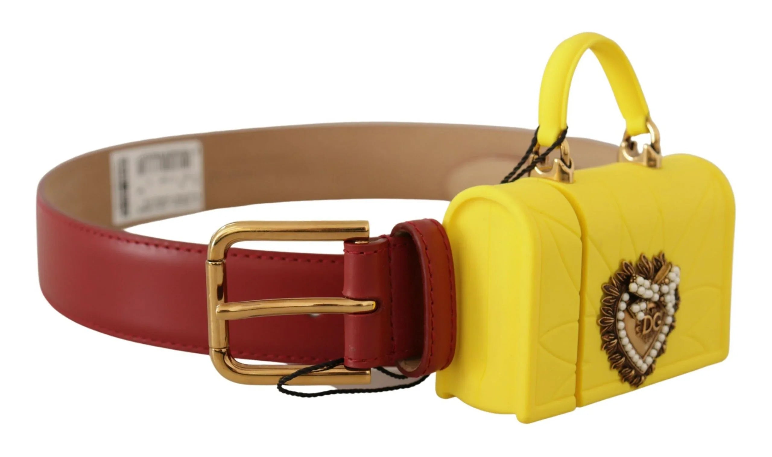 Dolce & Gabbana Red Leather Yellow DEVOTION Heart Bag Buckle Belt - Zeiniez
