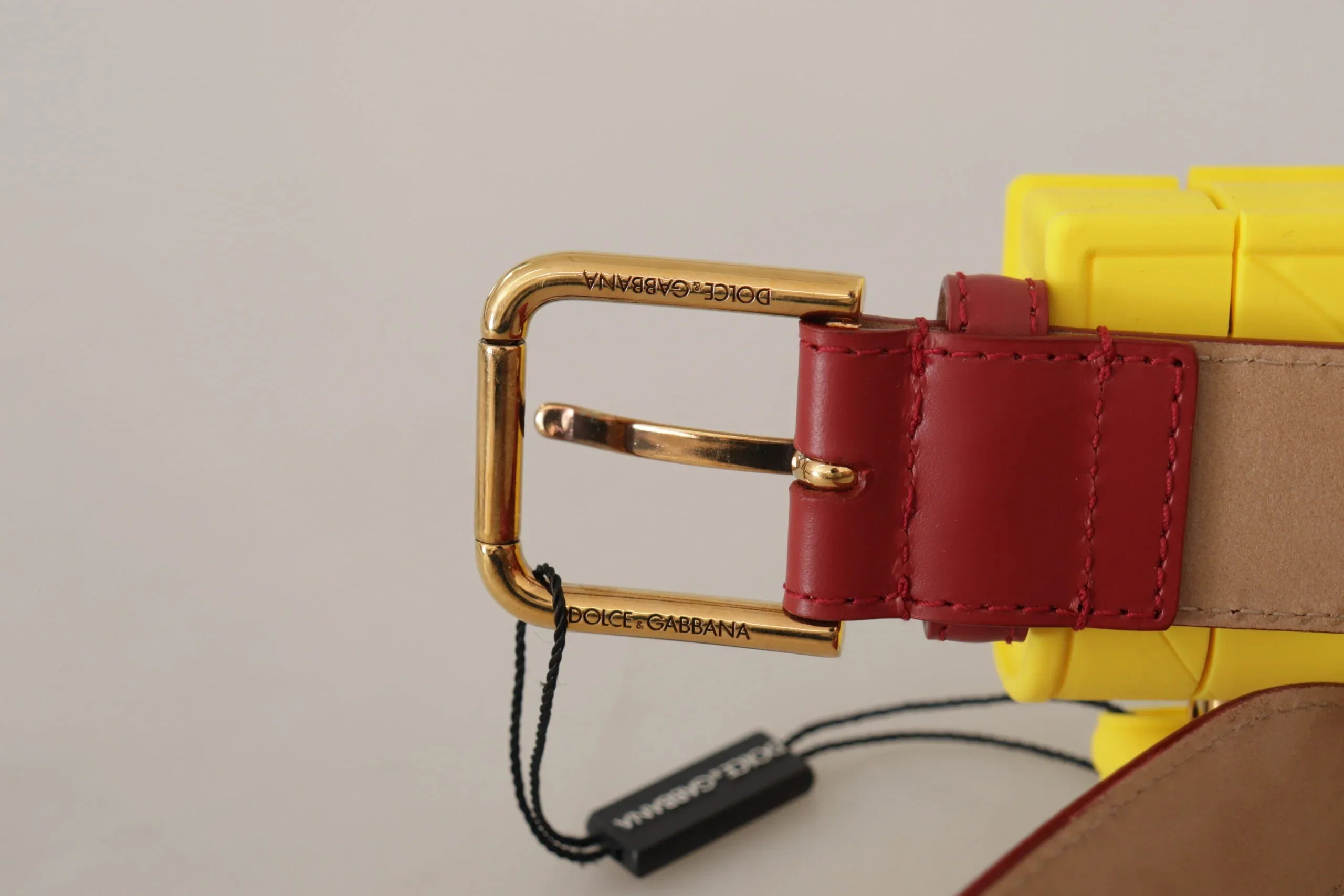 Dolce & Gabbana Red Leather Yellow DEVOTION Heart Bag Buckle Belt - Zeiniez