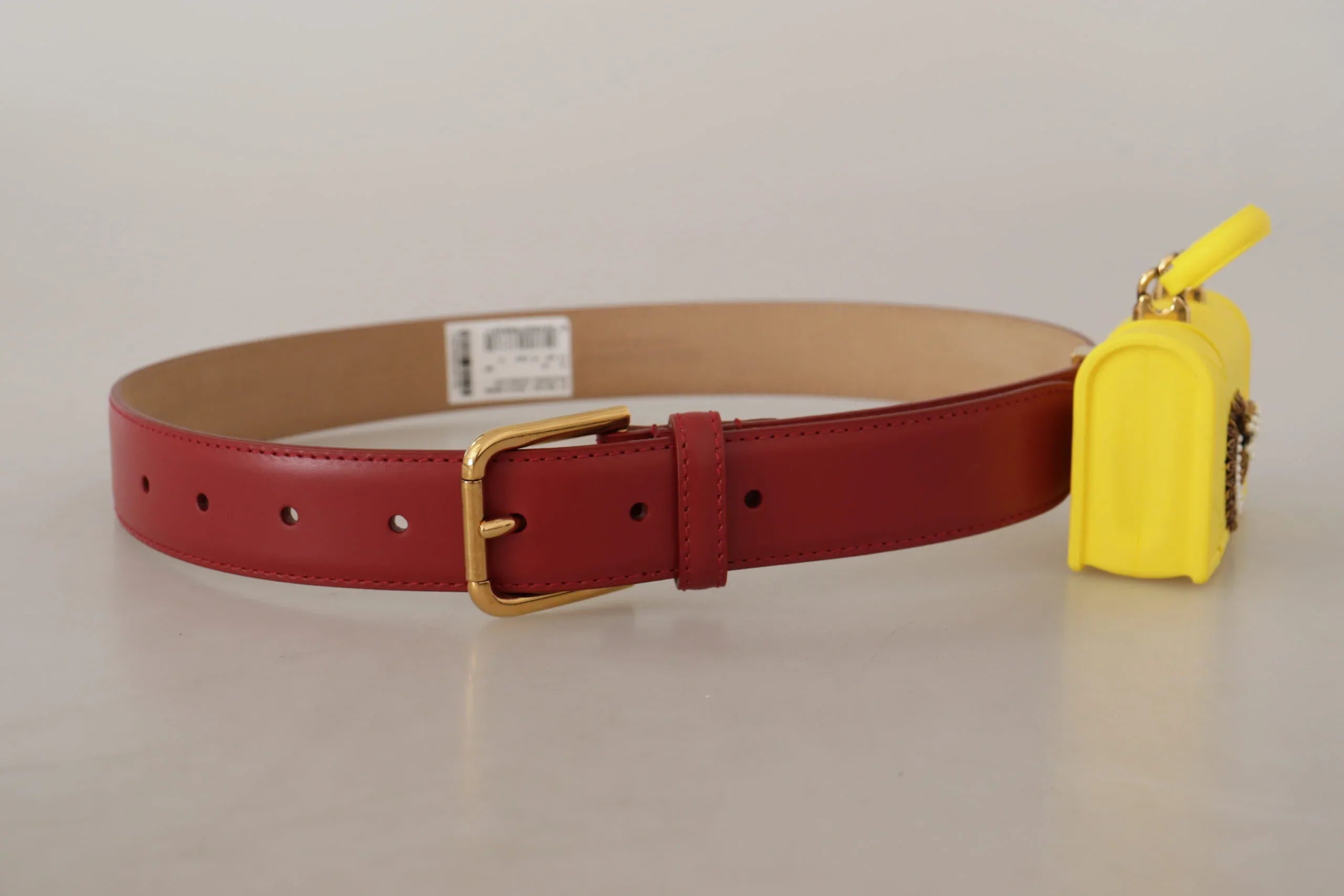 Dolce & Gabbana Red Leather Yellow DEVOTION Heart Bag Buckle Belt - Zeiniez
