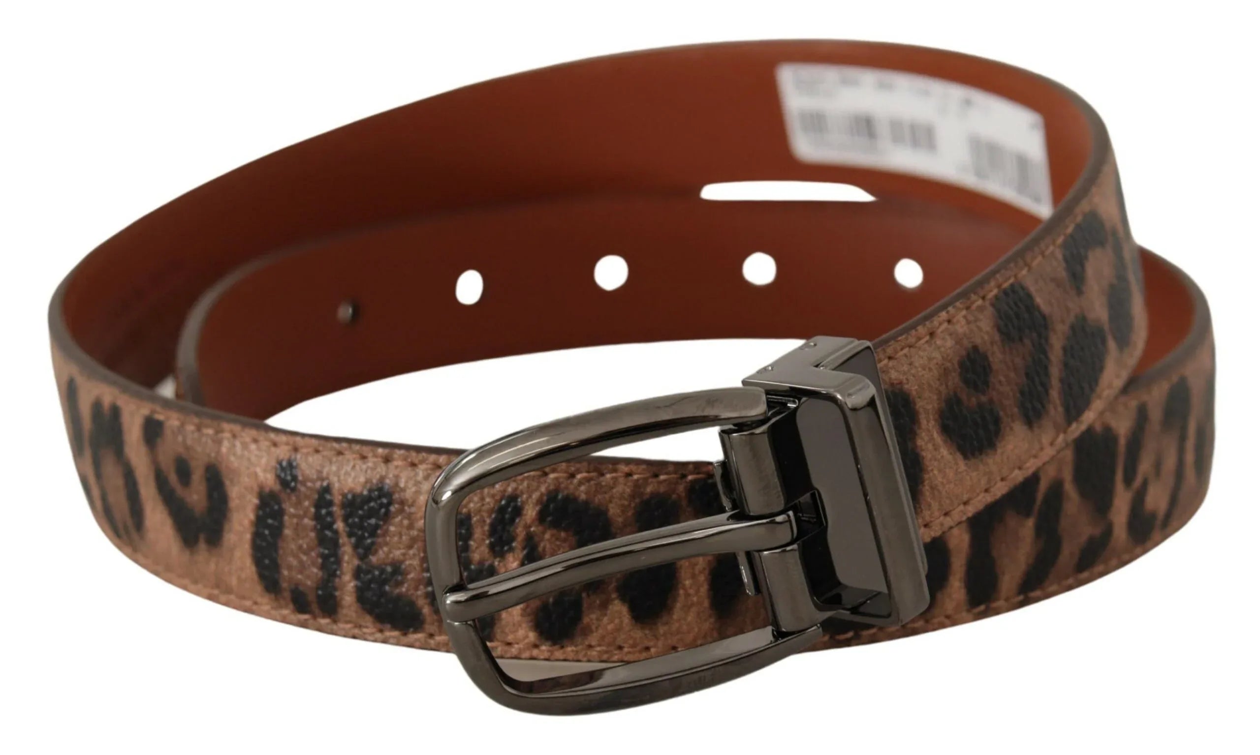 Dolce & Gabbana Brown Leopard Embossed Leather Buckle Belt - Zeiniez