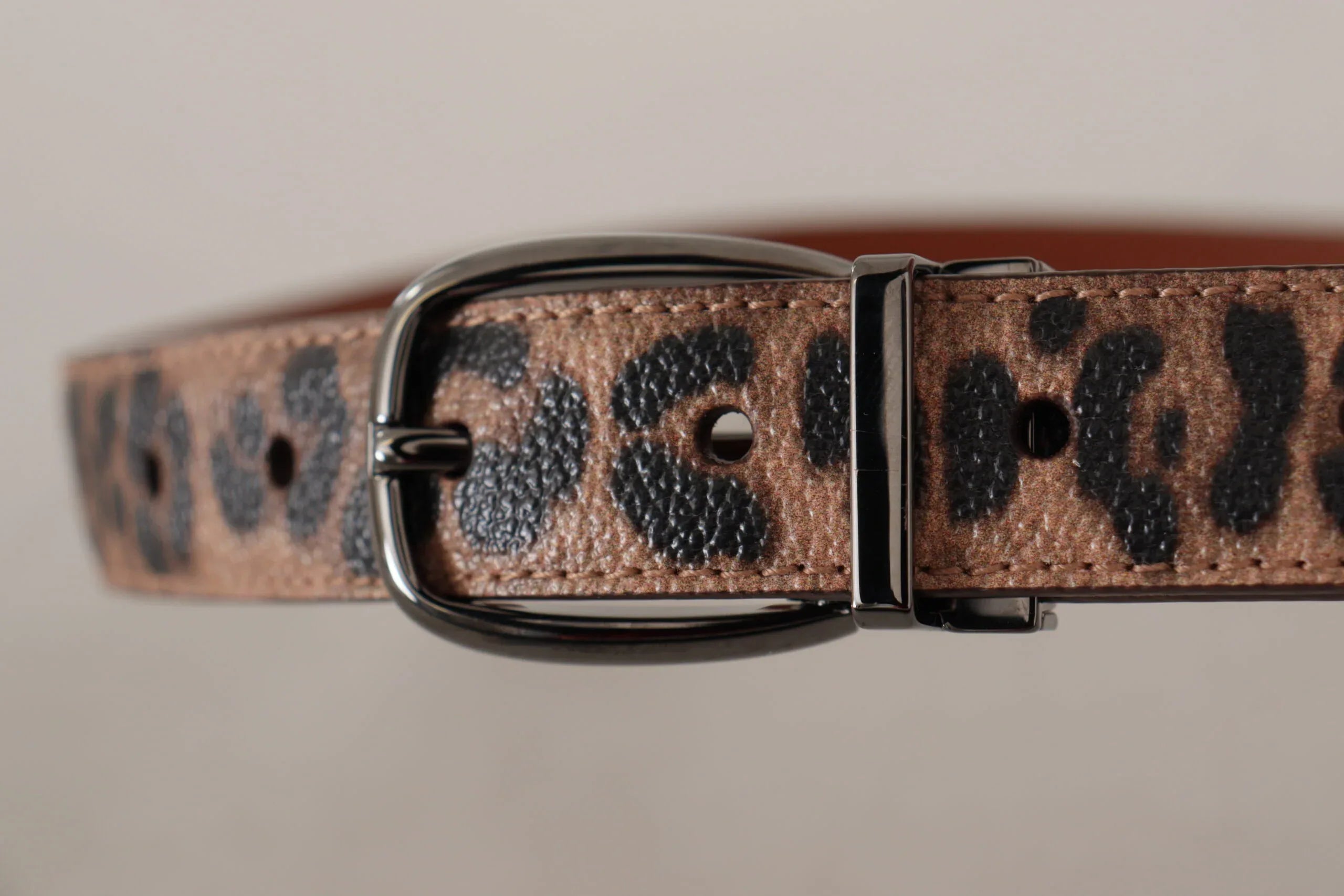 Dolce & Gabbana Brown Leopard Embossed Leather Buckle Belt - Zeiniez