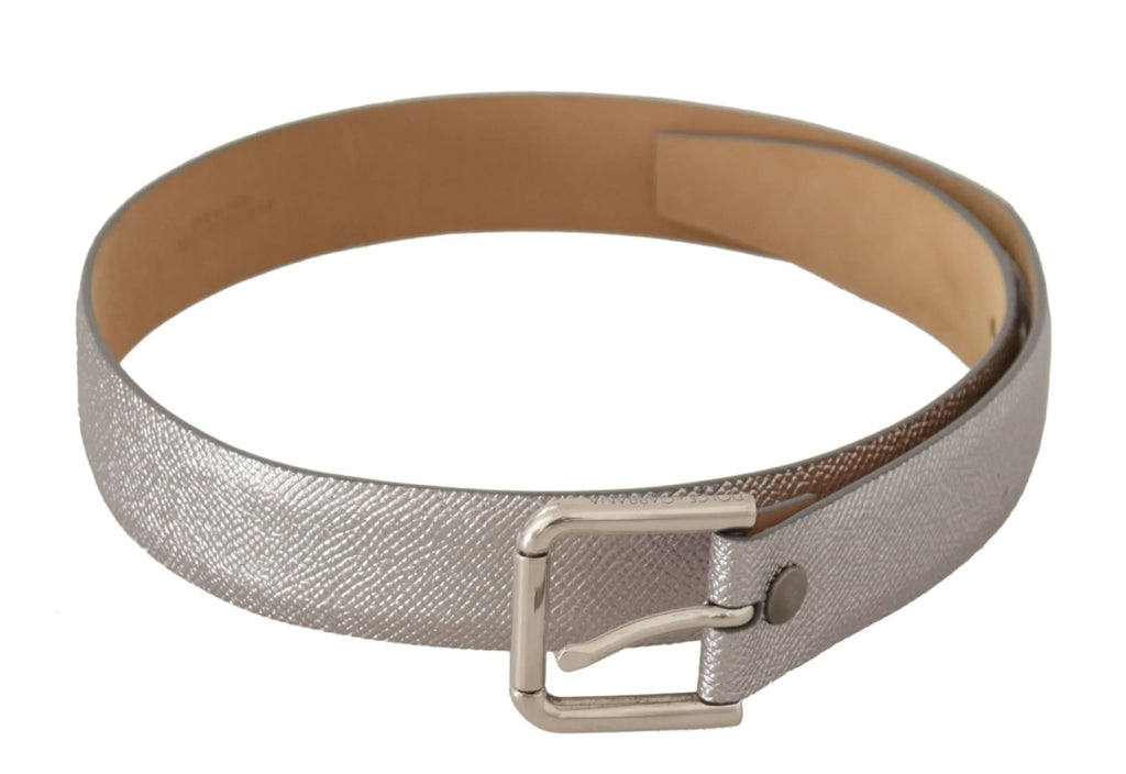 Dolce & Gabbana Metallic Silver Leather Metal Waist Buckle Belt - Zeiniez
