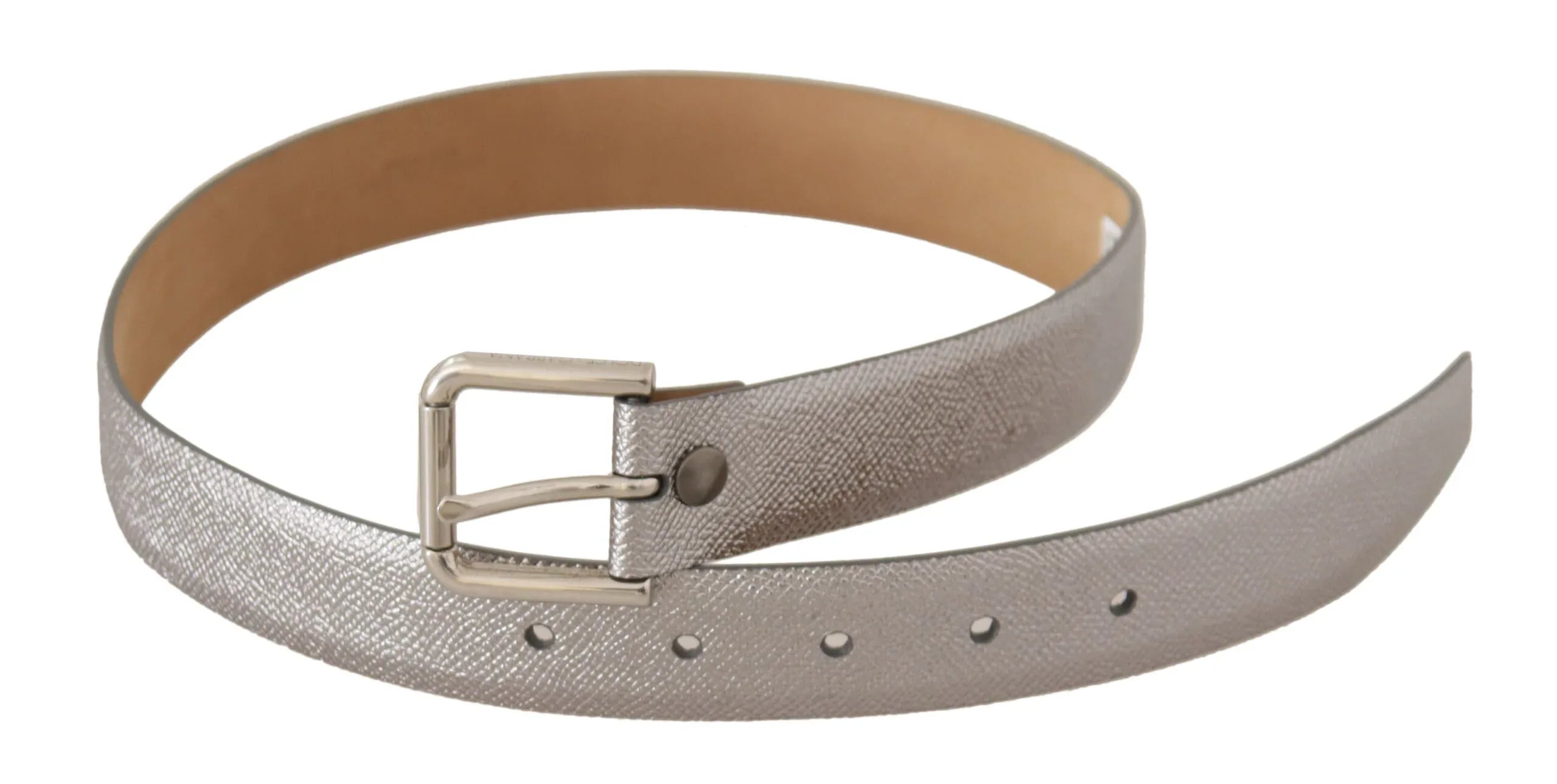 Dolce & Gabbana Metallic Silver Leather Metal Waist Buckle Belt - Zeiniez